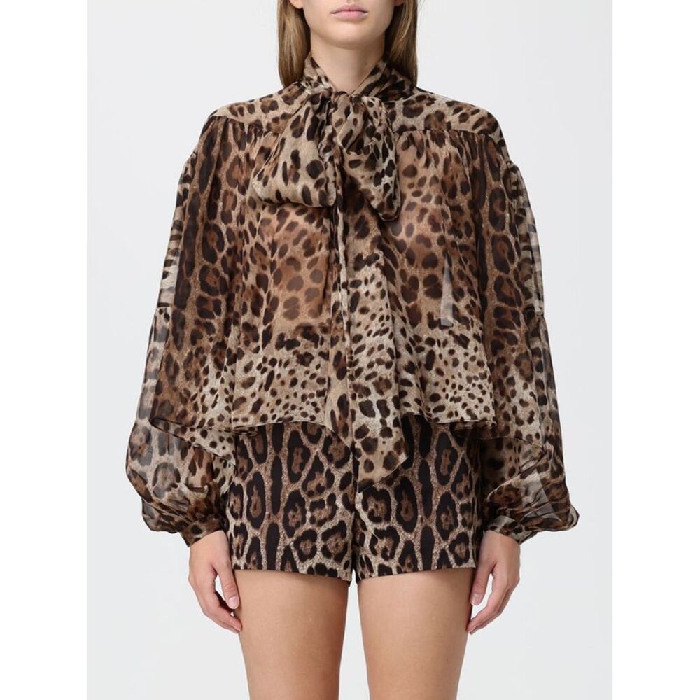 Dolce & Gabbana Women Dolce & Gabbana Animalier-Print Silk Pussy-Bow Shirt
